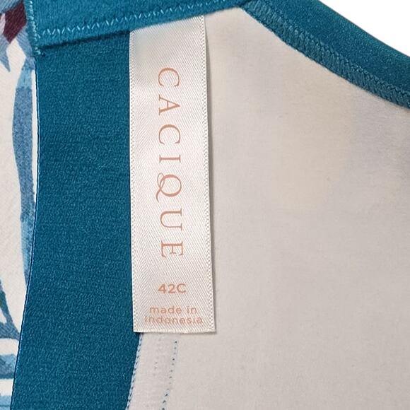 Cacique 42C No Wire Cotton Bra Lightly Lined Comfort Scoop Tropical Leaf Print - Picture 7 of 8